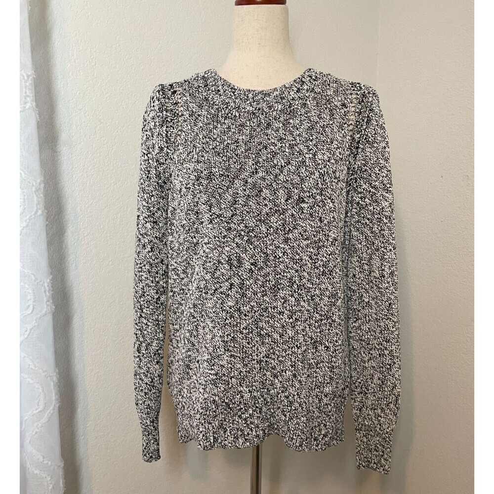 LOFT Women’s Marled Black White Knit Sweater Size M Long Sleeve Pullover Tunic